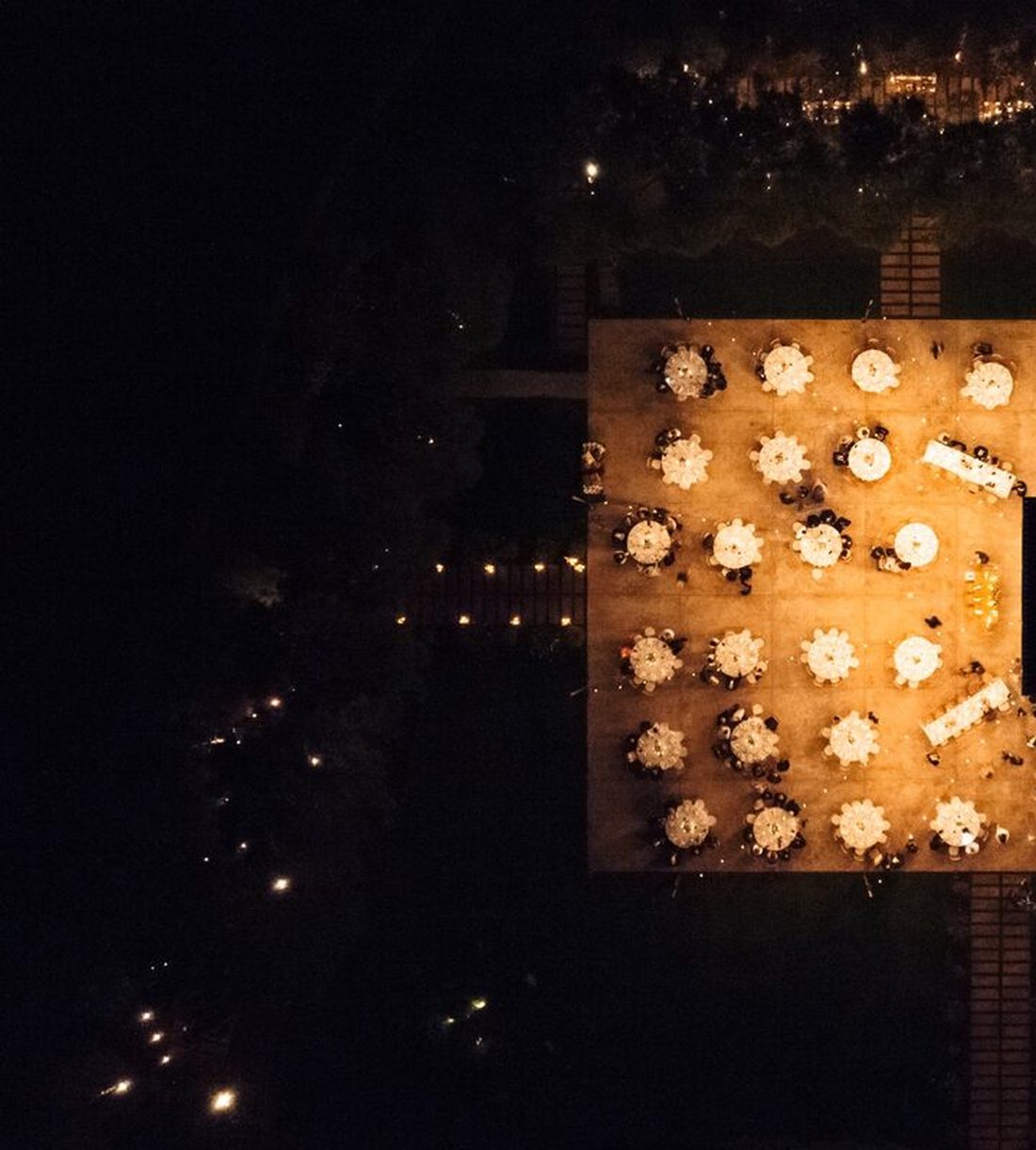 The Heritage open-air venue lit at night